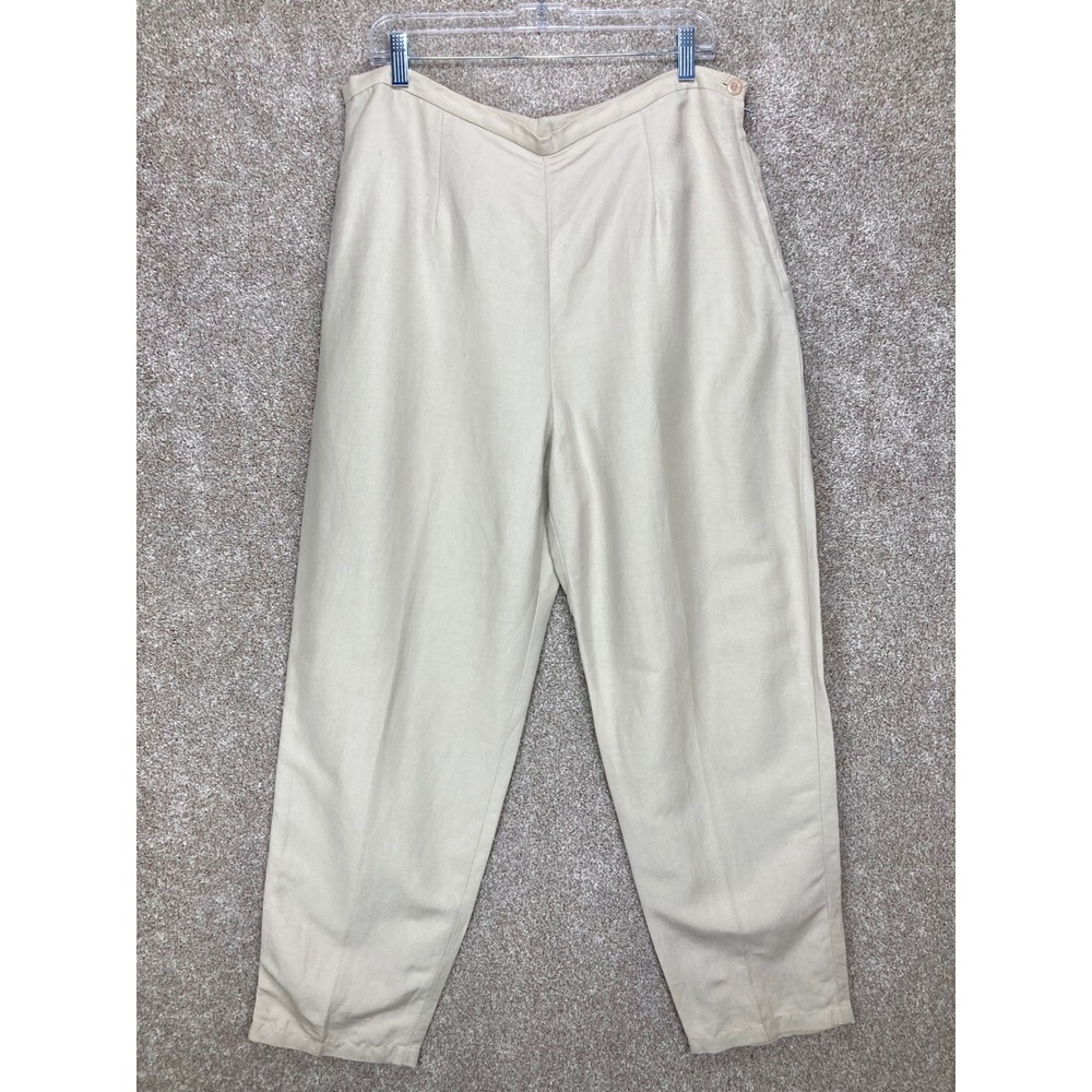 First Issue VTG Linen High Waisted Tapered Pants Women 14 Beige Side Zip Coastal